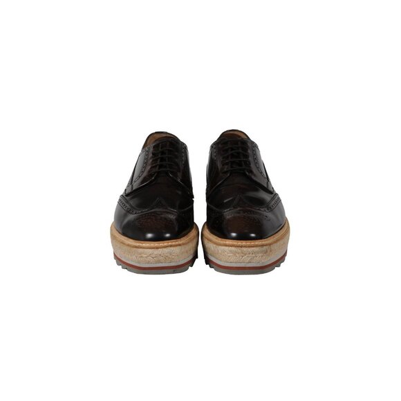Prada Men Platform Brogue US 9 UK 8 Brown Leather Wingtip Espadrille Medallion - Picture 2 of 11